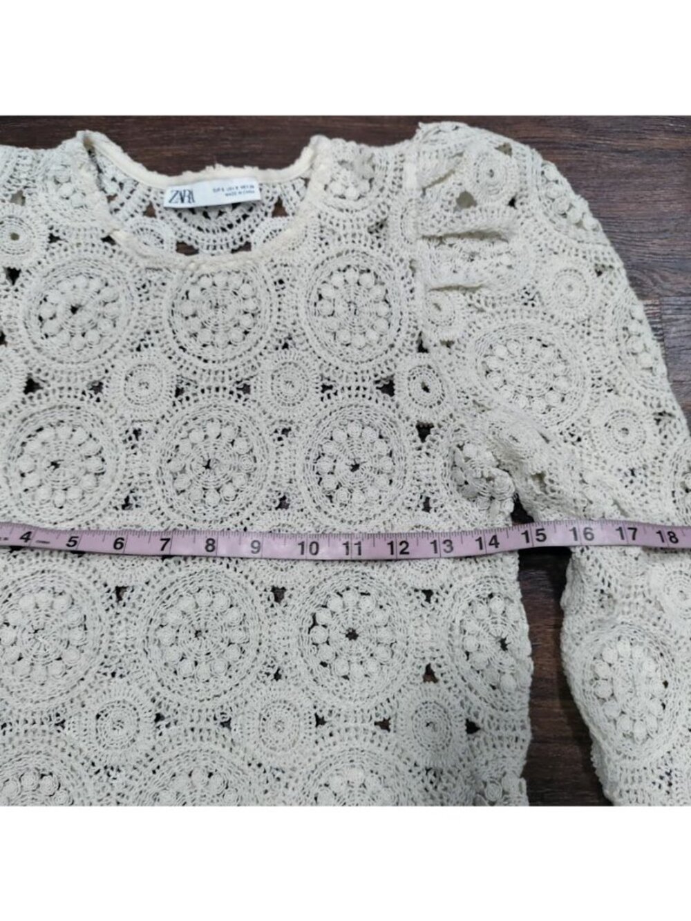 Zara Womens Cream Crochet boho Lace Long Sleeve Top S - Picture 4 of 11